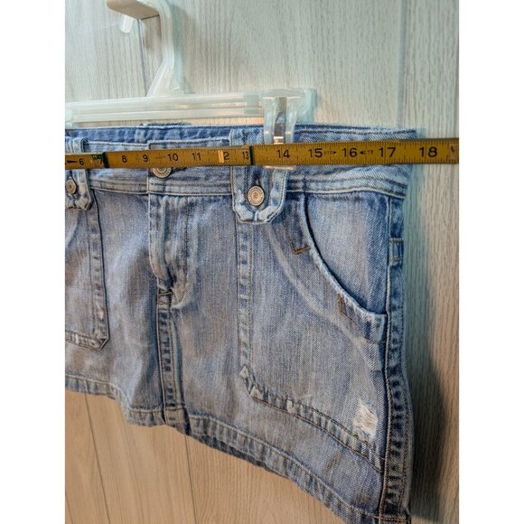 Vintage Y2K American Eagle Low Rise Denim Mini Skirt Size 12 Skater Grunge - Picture 5 of 6
